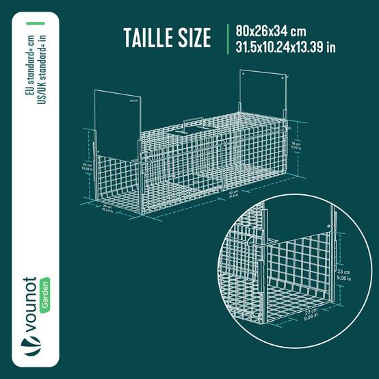 Piege pour animaux vivants cage trappe en metal 80x26x34cm vert - Image 3