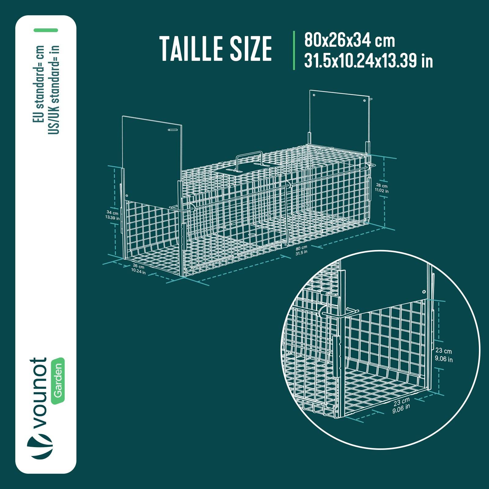 Piege pour animaux vivants cage trappe en metal 80x26x34cm vert - Image 3