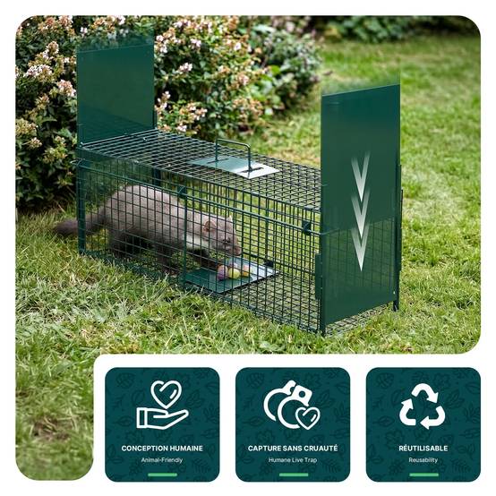 Piege pour animaux vivants cage trappe en metal 80x26x34cm vert - Image 4