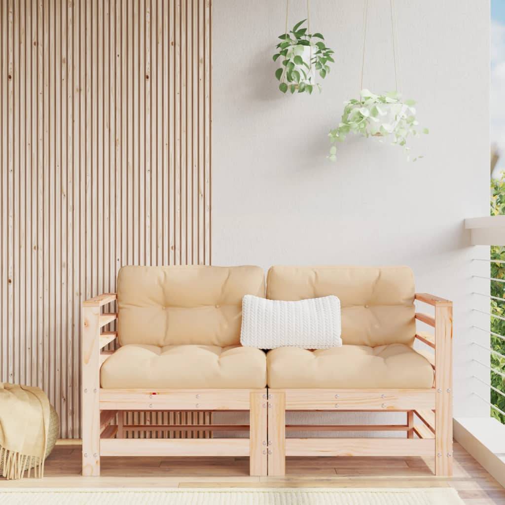 Lot de 2 Canapés d'angle en pin massif avec coussins beiges épais pour un salon de jardin modulable et confortable – ComfortXL Outdoor Living