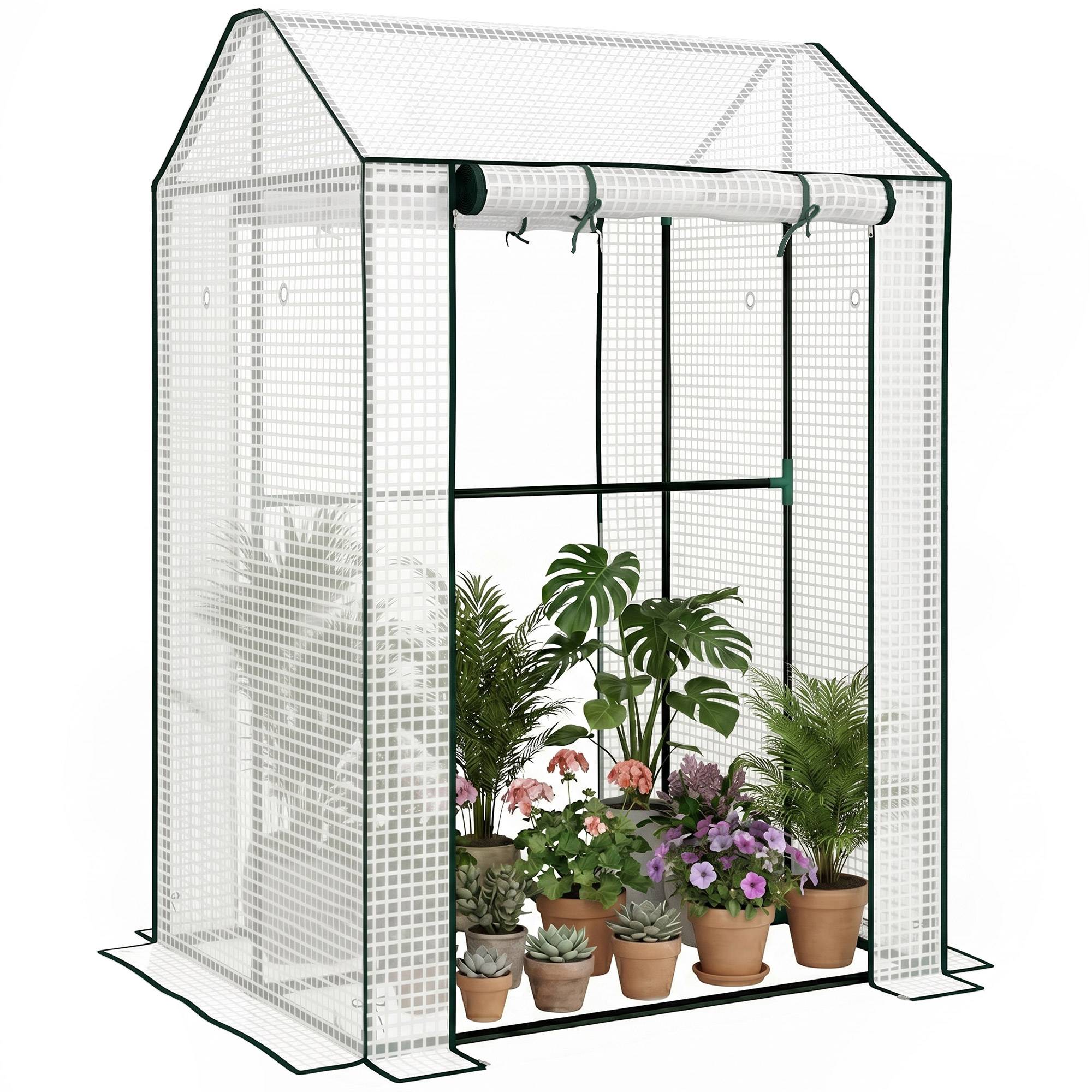 Sans Marque - Serre jardin 2 espaces 2 portes enroulables 0,8m² tomates 1x0,8x1,5 m acier PE - Image 1