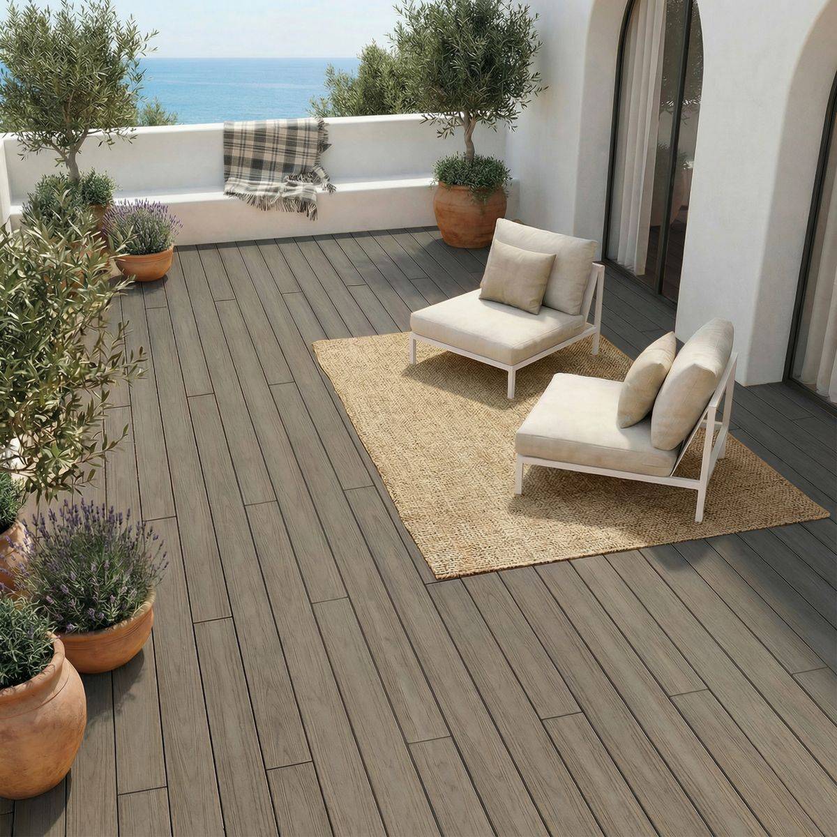 Kit terrasse composite co-extrudé HAVANA Argent 20 m² - lambourdes pin et clips inclus - Image 1