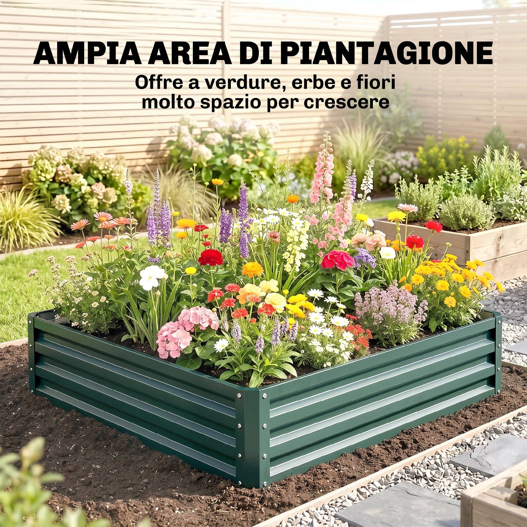 Potager Surélevé Fond Ouvert Revêtement Acier Galvanisé, 120x120x30cm, Vert - Image 6
