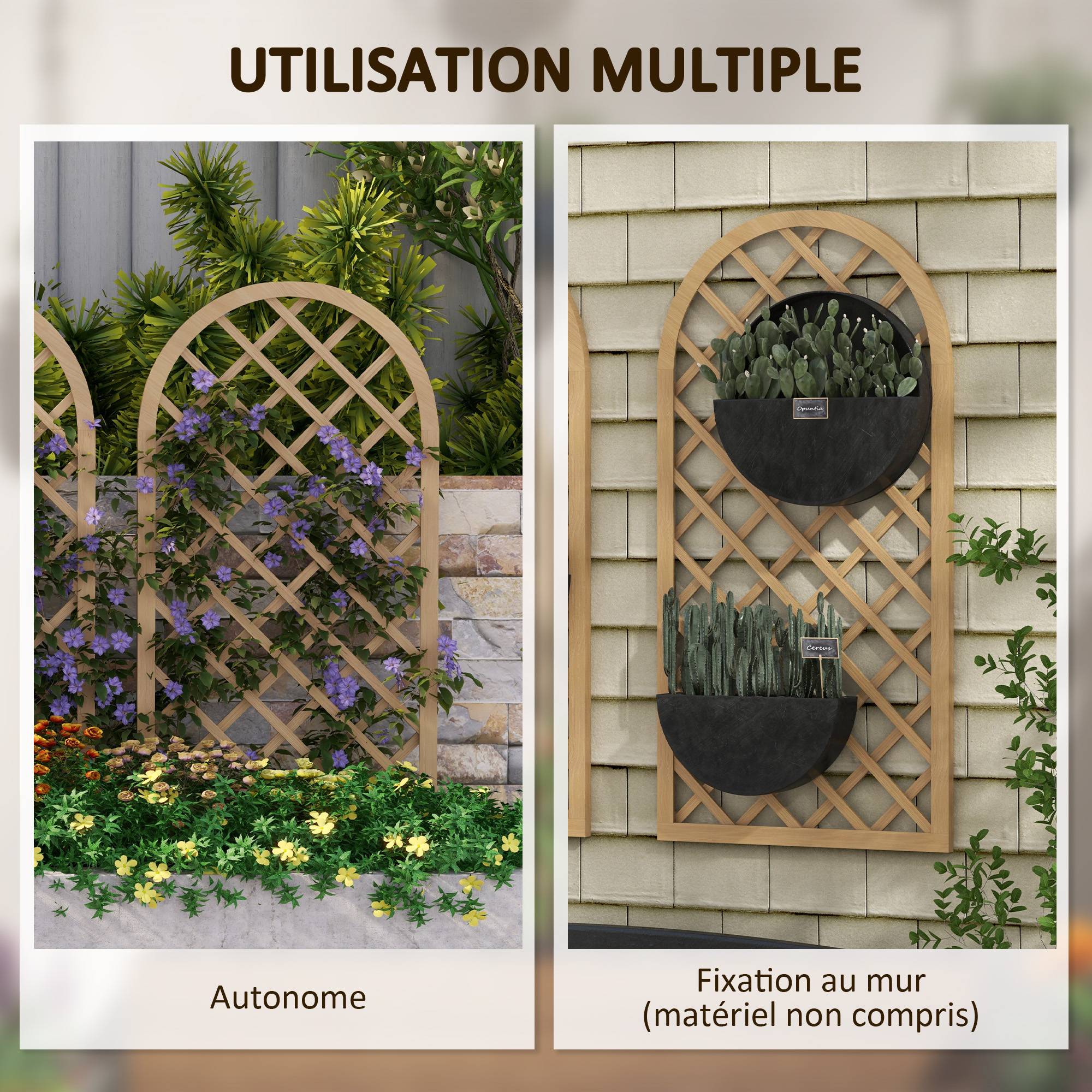 Lot de 2 treillis bois naturel 60 x 2.5 x 120 cm - PANGIVO - Image 7