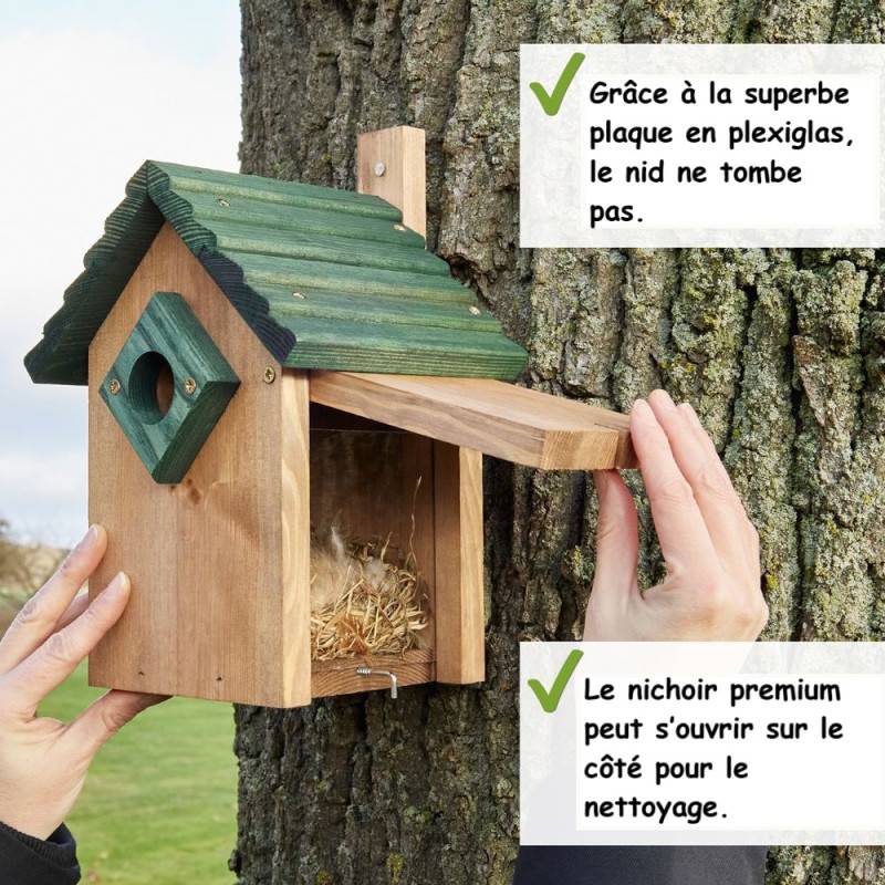 Mangeoire oiseaux extérieur à suspendre pour oiseaux sauvages en bois massif toit vert - Image 2
