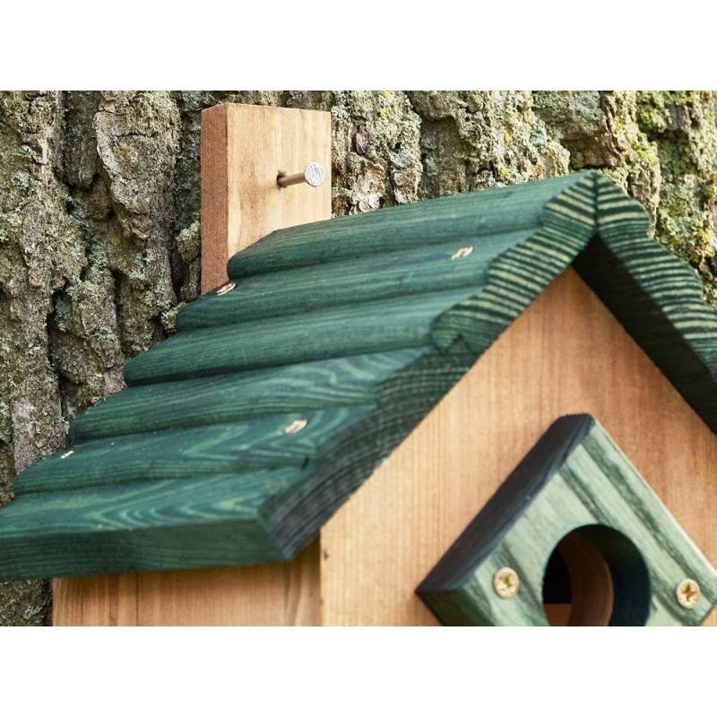 Mangeoire oiseaux extérieur à suspendre pour oiseaux sauvages en bois massif toit vert - Image 4