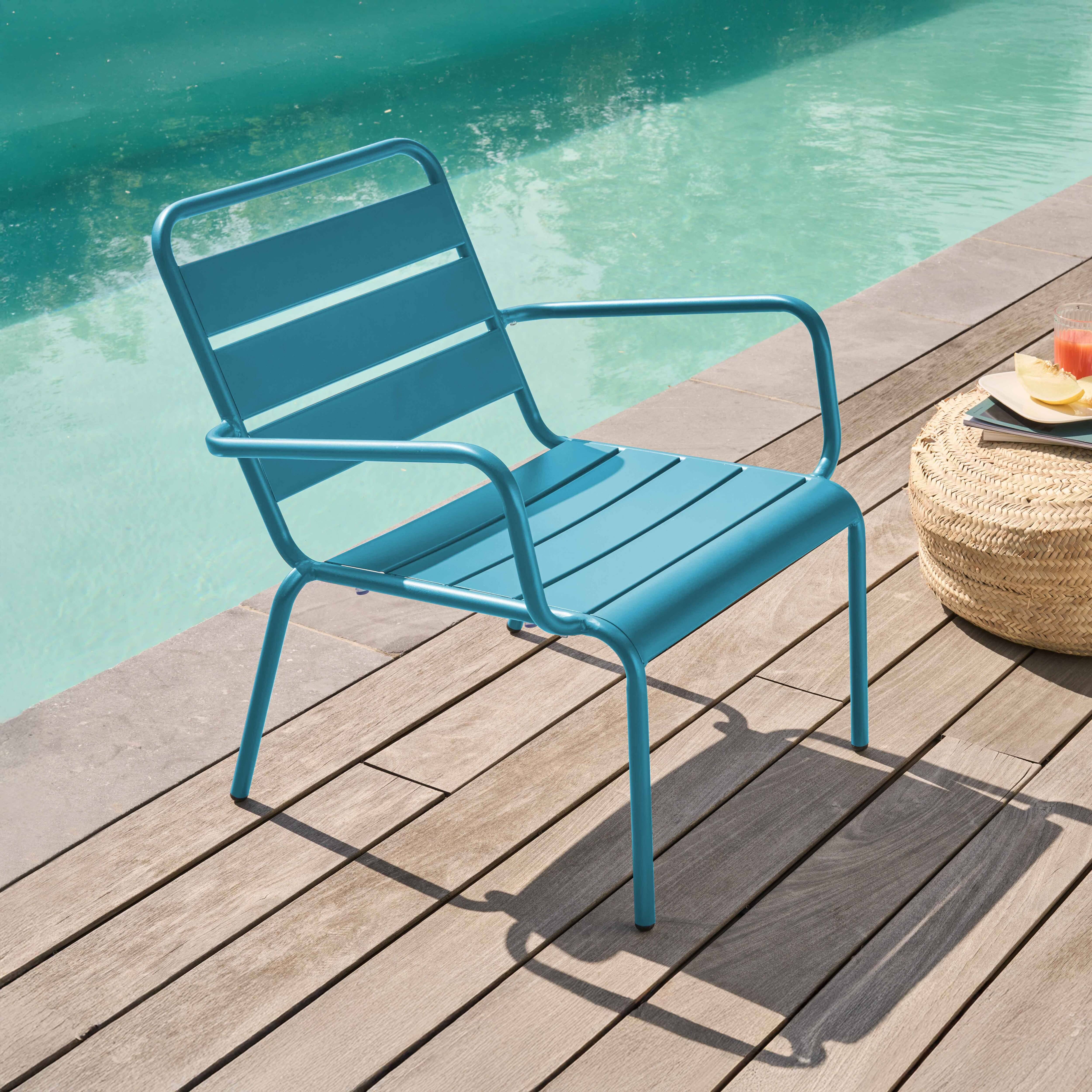 Oviala - Fauteuil de jardin bas relax acier bleu Palavas - Oviala - Imagen 2