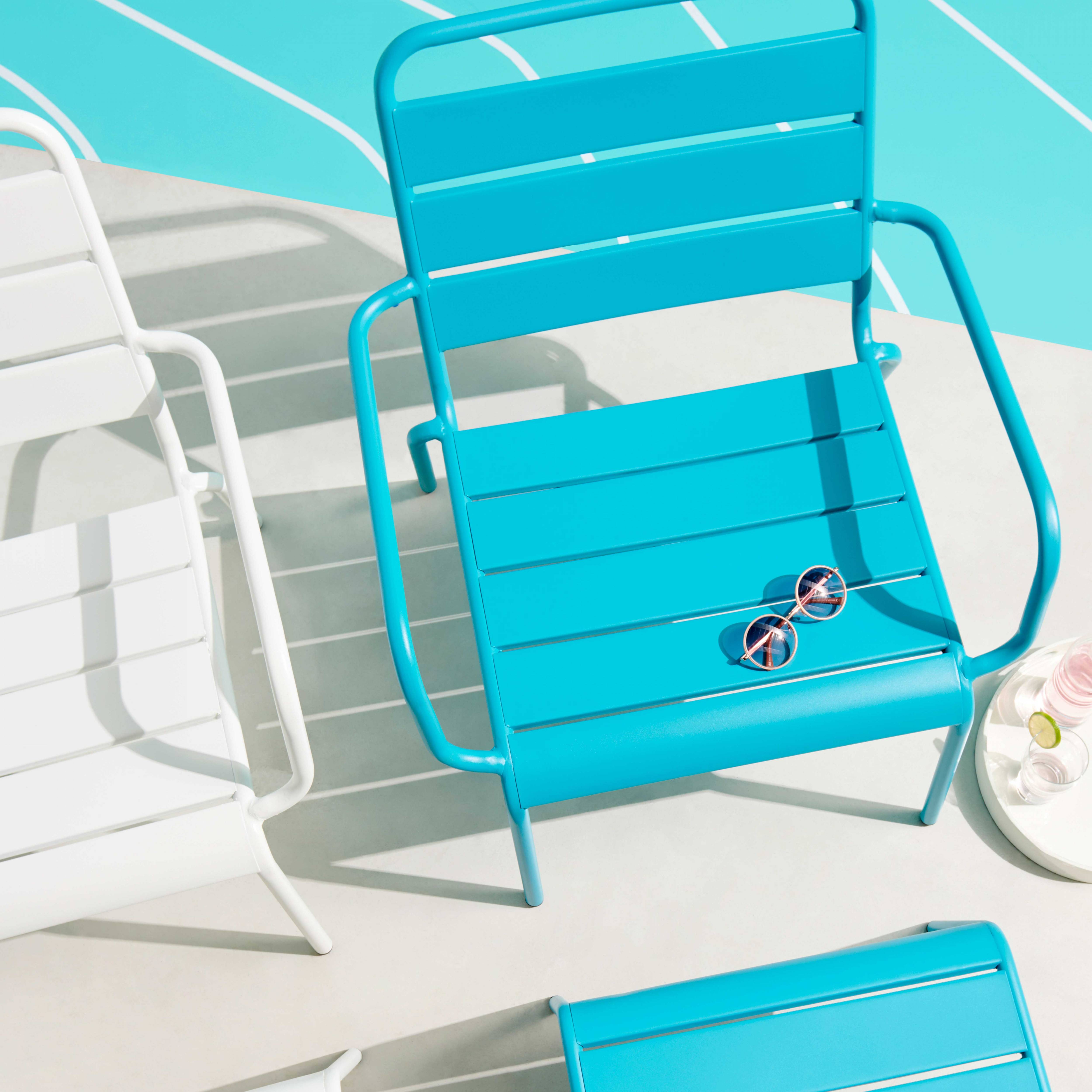 Oviala - Fauteuil de jardin bas relax acier bleu Palavas - Oviala - Imagen 3