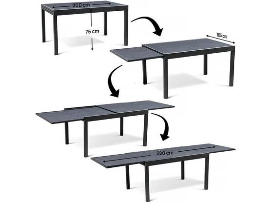 Table Jardin En Aluminium Extensible "lagos" - 200/320 X 105 X 76 Cm - Noir -habitat Et Jardin - Image 4