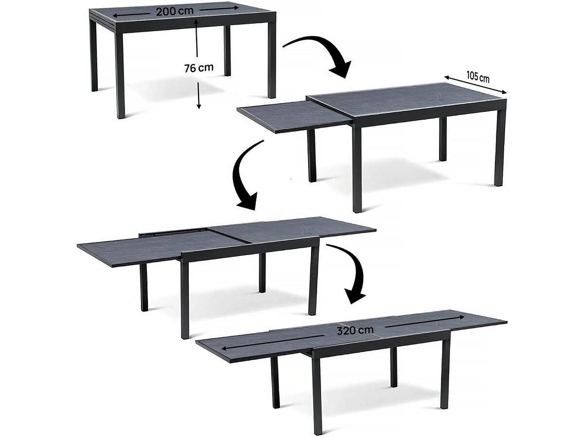 Table Jardin En Aluminium Extensible "lagos" - 200/320 X 105 X 76 Cm - Noir -habitat Et Jardin - Image 4