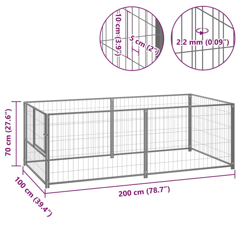Vidaxl - Chenil Argenté 200x100x70 cm Acier vidaXL 150793 - Imagen 7
