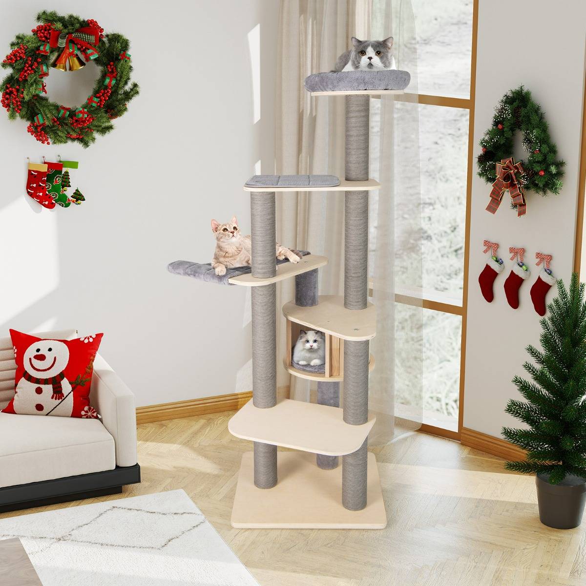 Maison Chic - Arbre à Chat de 197cm de Haut Tour à Chat à Plusieurs Niveaux avec Perchoir Rembourré Supérieur - Image 2