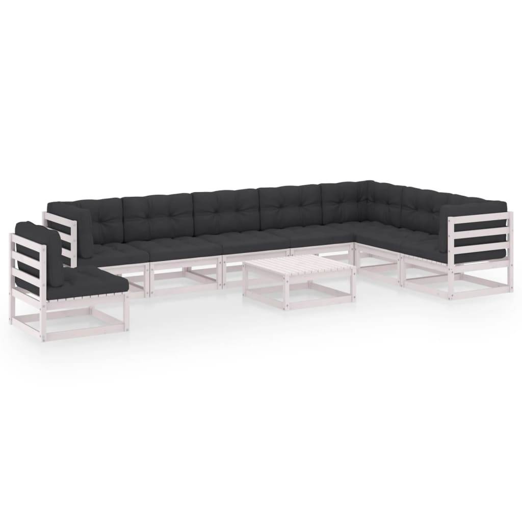 Helloshop26 - Salon de jardin meuble d'extérieur ensemble de mobilier 9 pièces avec coussins blanc bois de pin massif - Imagen 1
