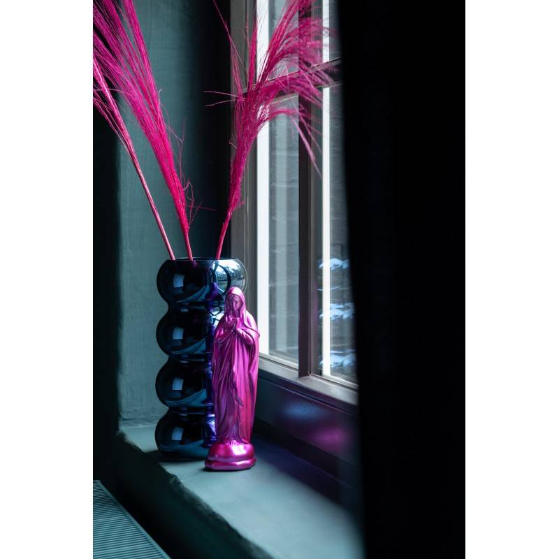 J-Line - Vase chenille en verre bleu 13.5x13.5x30 cm - J-Line - Image 1