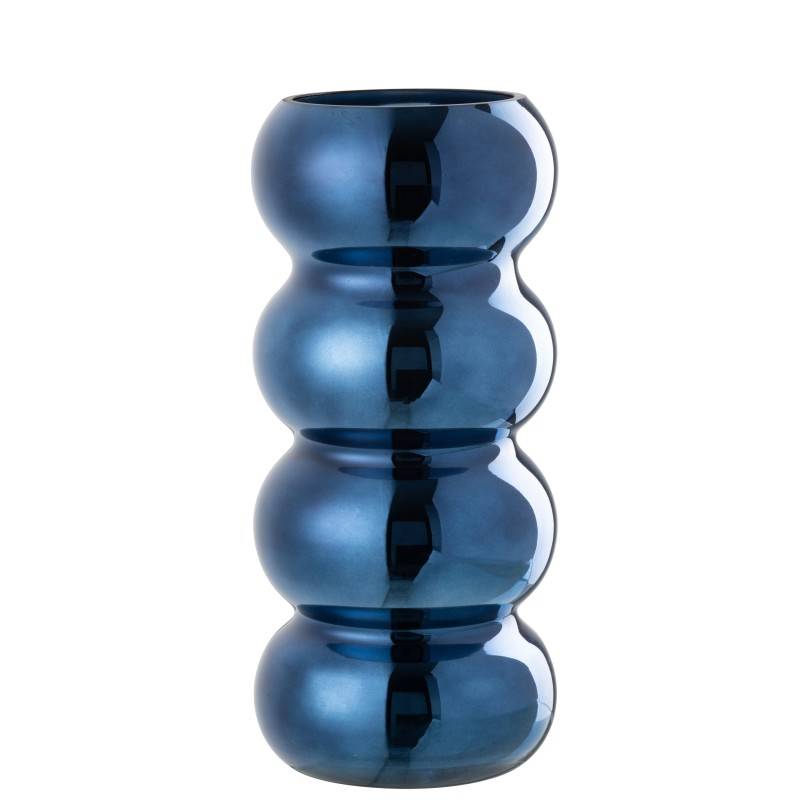 J-Line - Vase chenille en verre bleu 13.5x13.5x30 cm - J-Line - Image 2