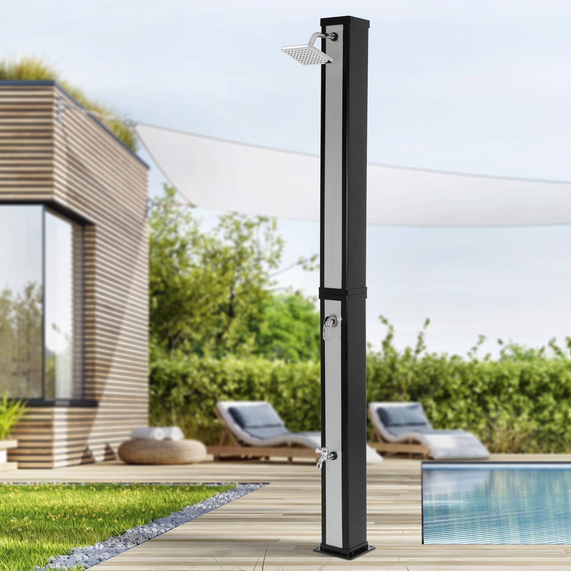 Ml-Design - Douche solaire d'extérieur + douche à pied et pomme de douche noir/argent 40 L - Imagen 10