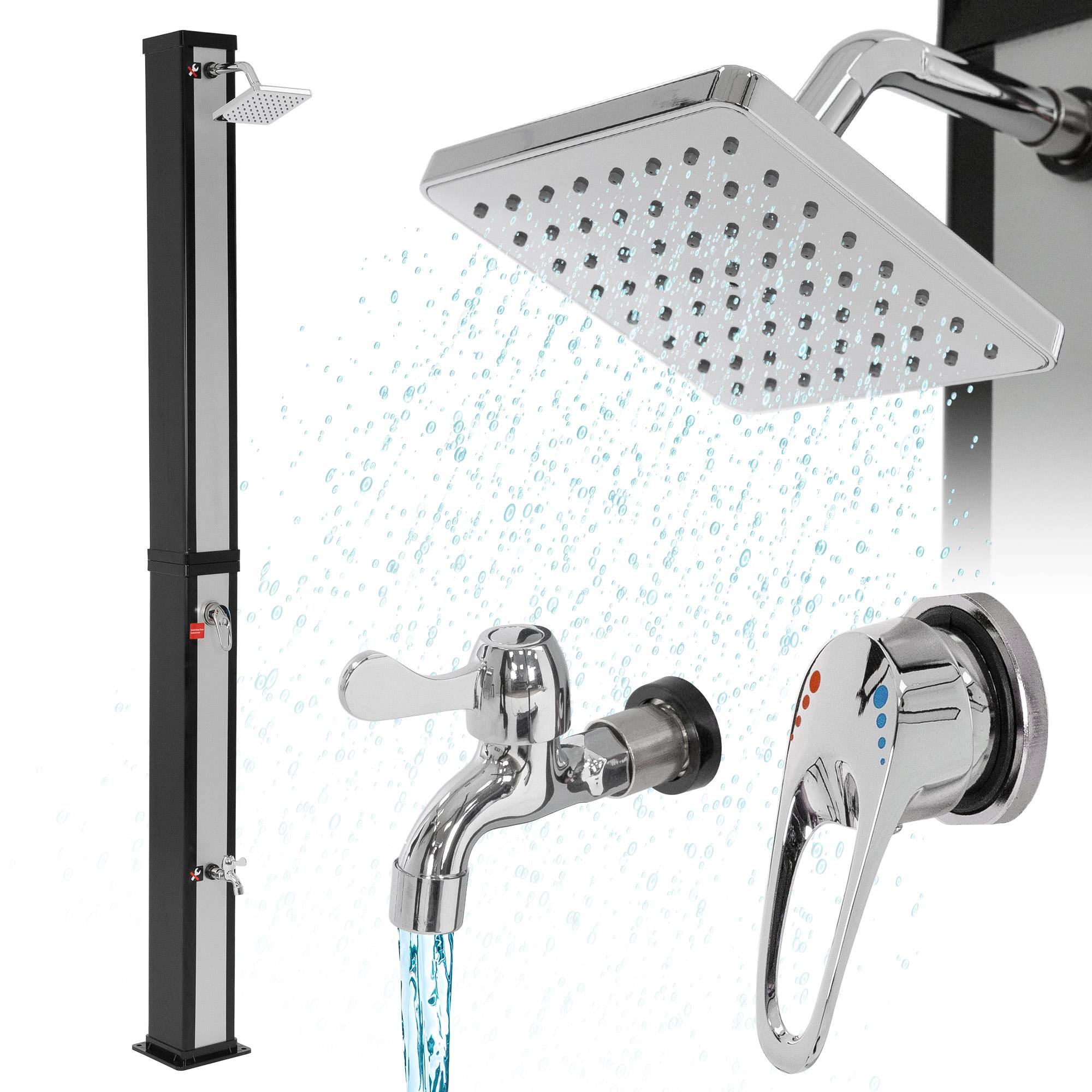 Ml-Design - Douche solaire d'extérieur + douche à pied et pomme de douche noir/argent 40 L - Imagen 1