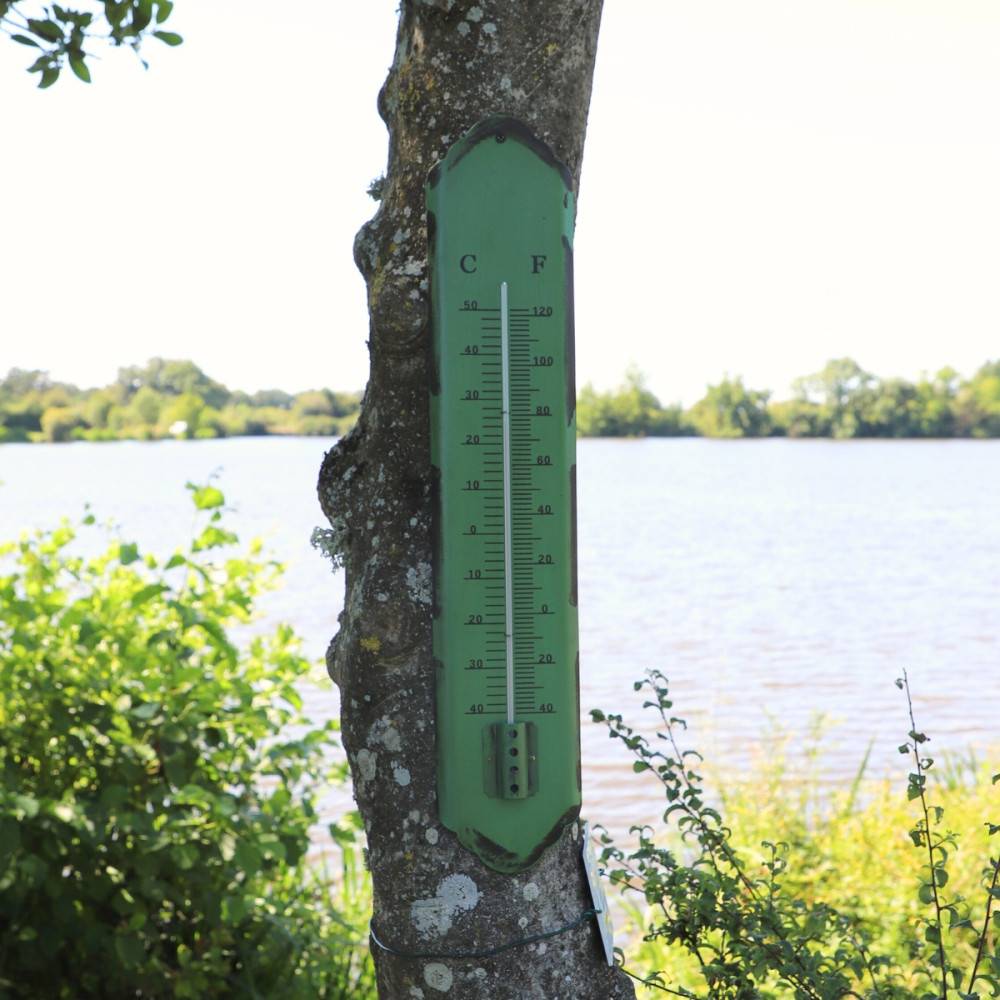 Grand thermomètre extérieur décoratif vintage jardin métal vert 61cm Chemin de campagne - Imagen 2