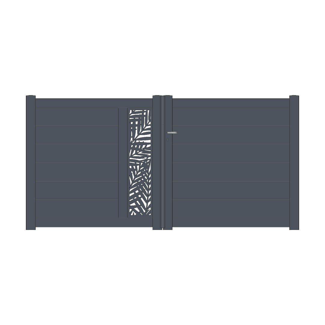 Portail Packit - Portail alu battant découpe laser en kit dim. L.4000 (entre piliers) x H.1500 mm  Gris (RAL 7016)