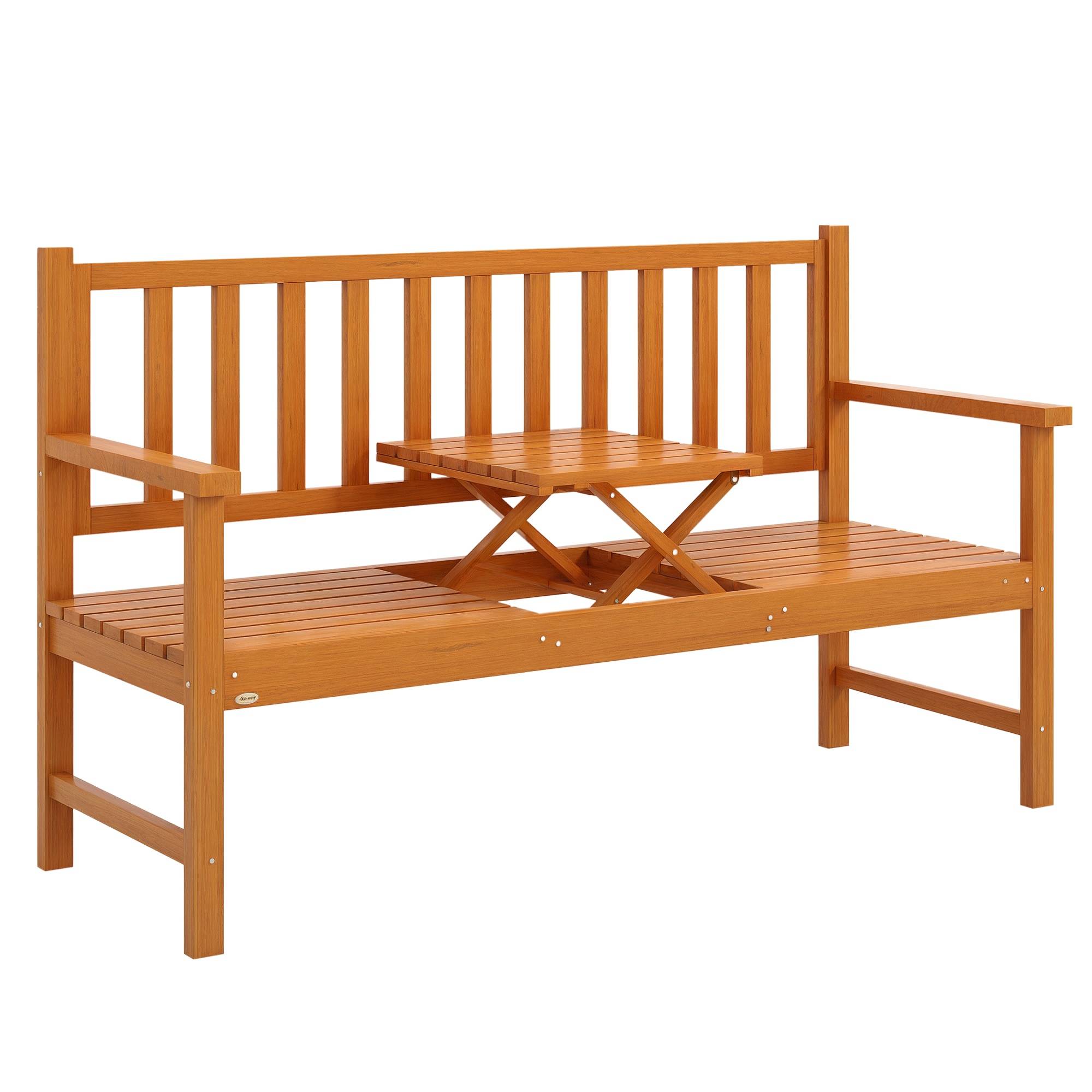 Sans Marque - Banc jardin table centrale relevable accoudoirs bois 153x56x91 cm marron clair - Image 1