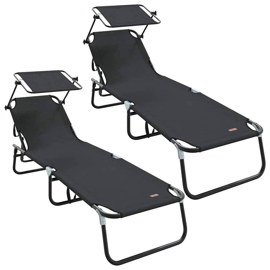 Vidaxl - Chaise longue pliante 2 pcs Noir 190 x 57 x 81 cm oxford vidaXL 42003135 - Image 2