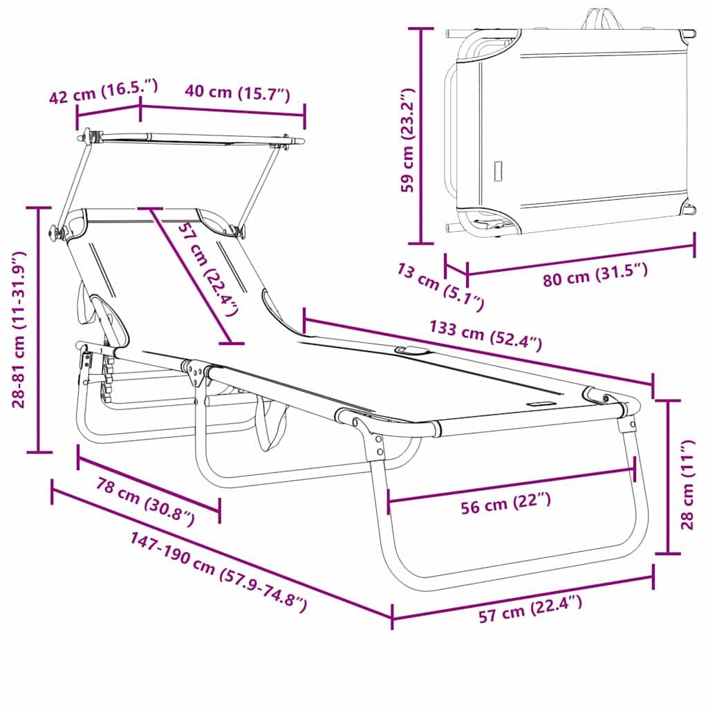 Vidaxl - Chaise longue pliante 2 pcs Noir 190 x 57 x 81 cm oxford vidaXL 42003135 - Image 3