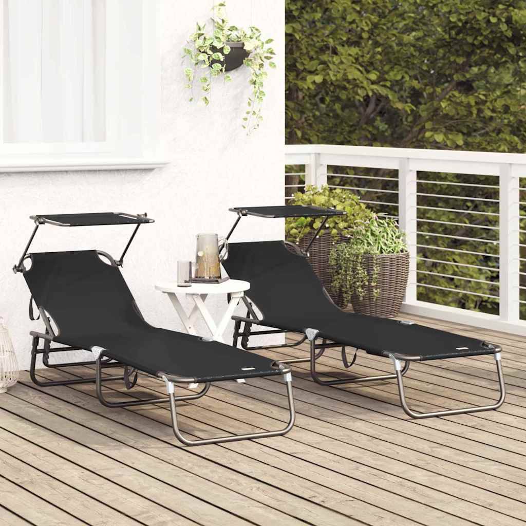 Vidaxl - Chaise longue pliante 2 pcs Noir 190 x 57 x 81 cm oxford vidaXL 42003135 - Image 4