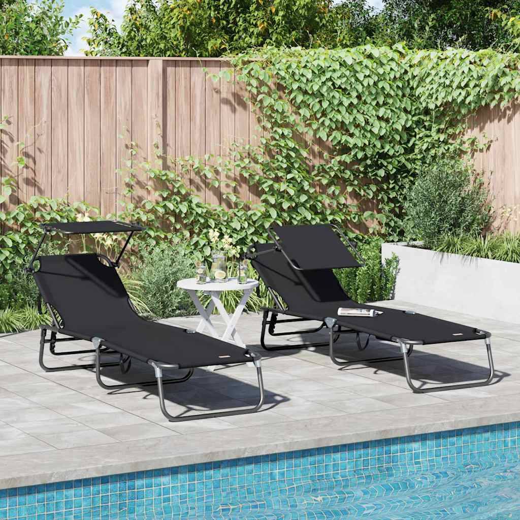 Vidaxl - Chaise longue pliante 2 pcs Noir 190 x 57 x 81 cm oxford vidaXL 42003135 - Image 1