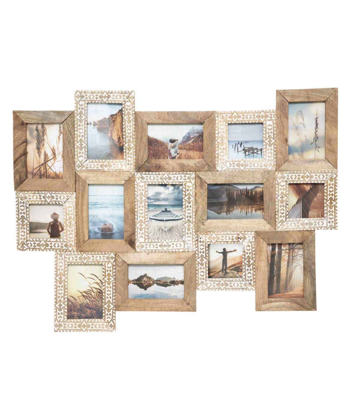 Pêle-mêle Multivues 14 photos en Bois de Manguier sculpté 82 x 61 cm - Imagen 1
