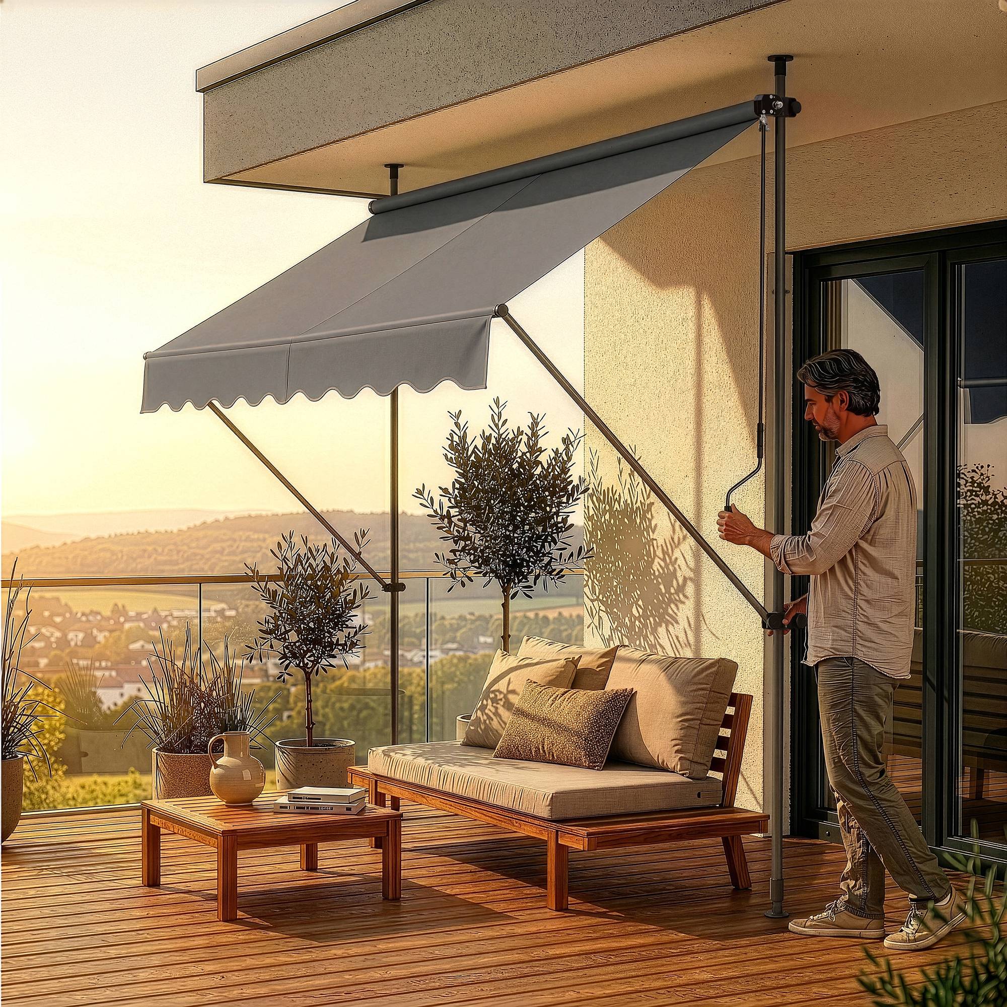 Pro.Tec - Store Banne Téléscopique Acier Polyester 400 x 120 x 220-309 cm Gris Ardoise [pro.tec] - Imagen 4