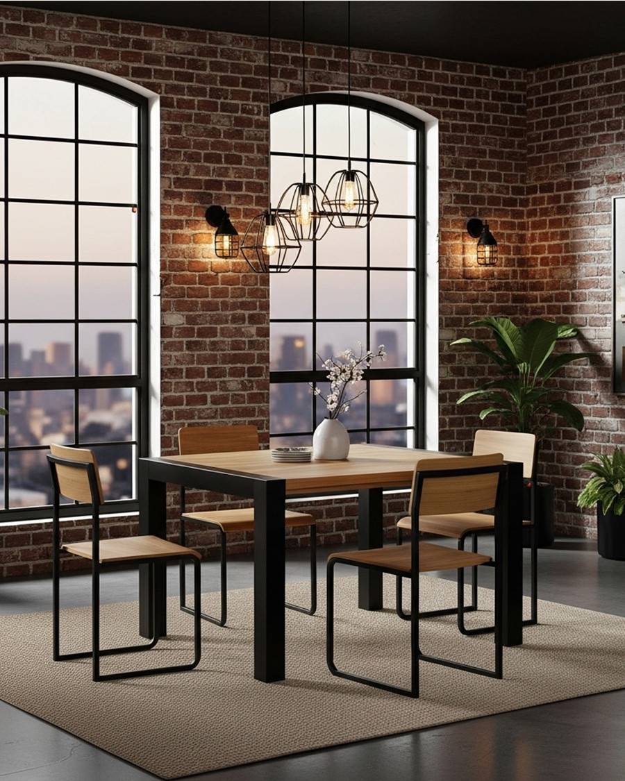 Arche - Table repas carrée en teck massif et métal L130 cm 8 pers. - UNIQKA - Imagen 3