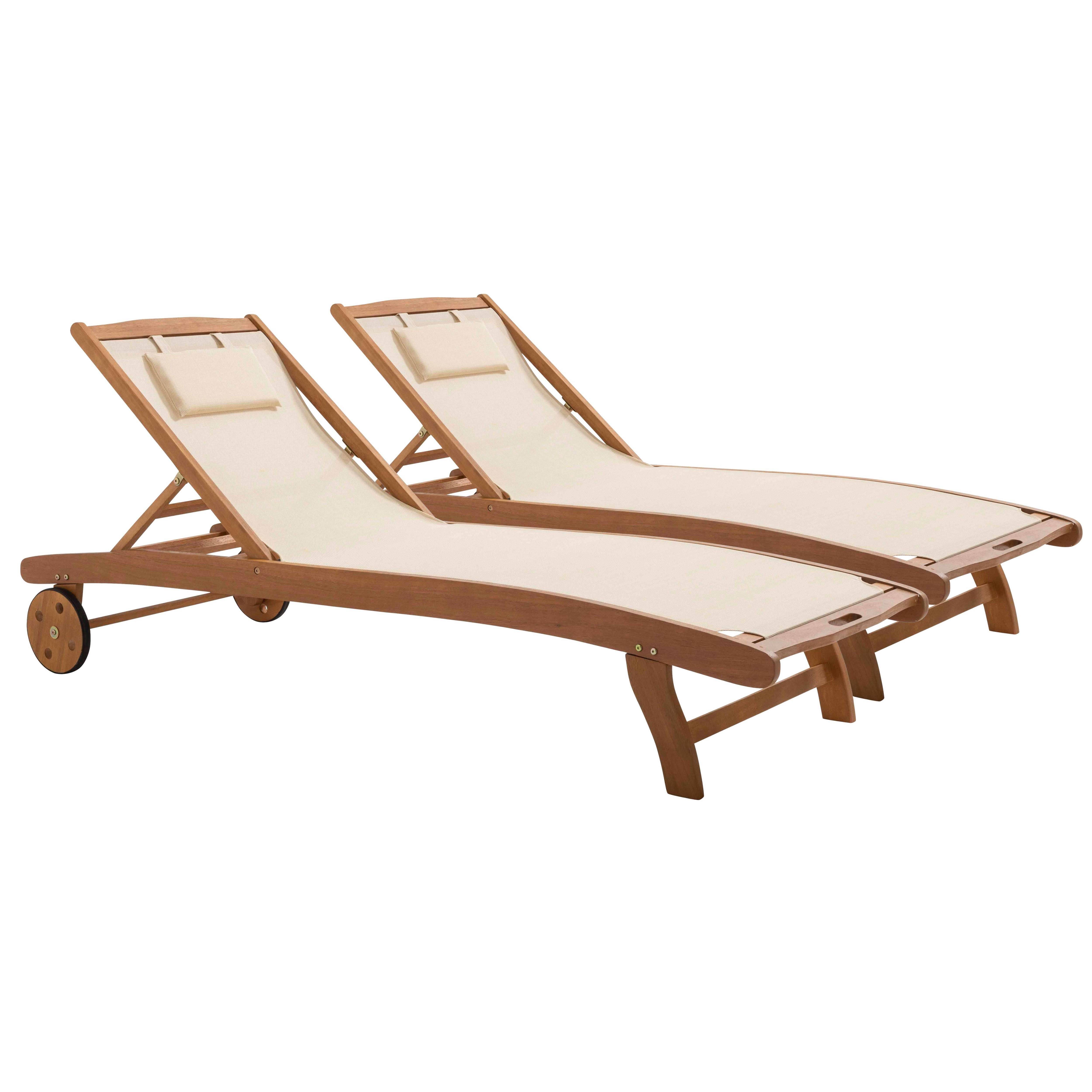 Oviala - Lot de 2 bains de soleil en bois inclinable avec roues écru Aubagne - Oviala - Imagen 1