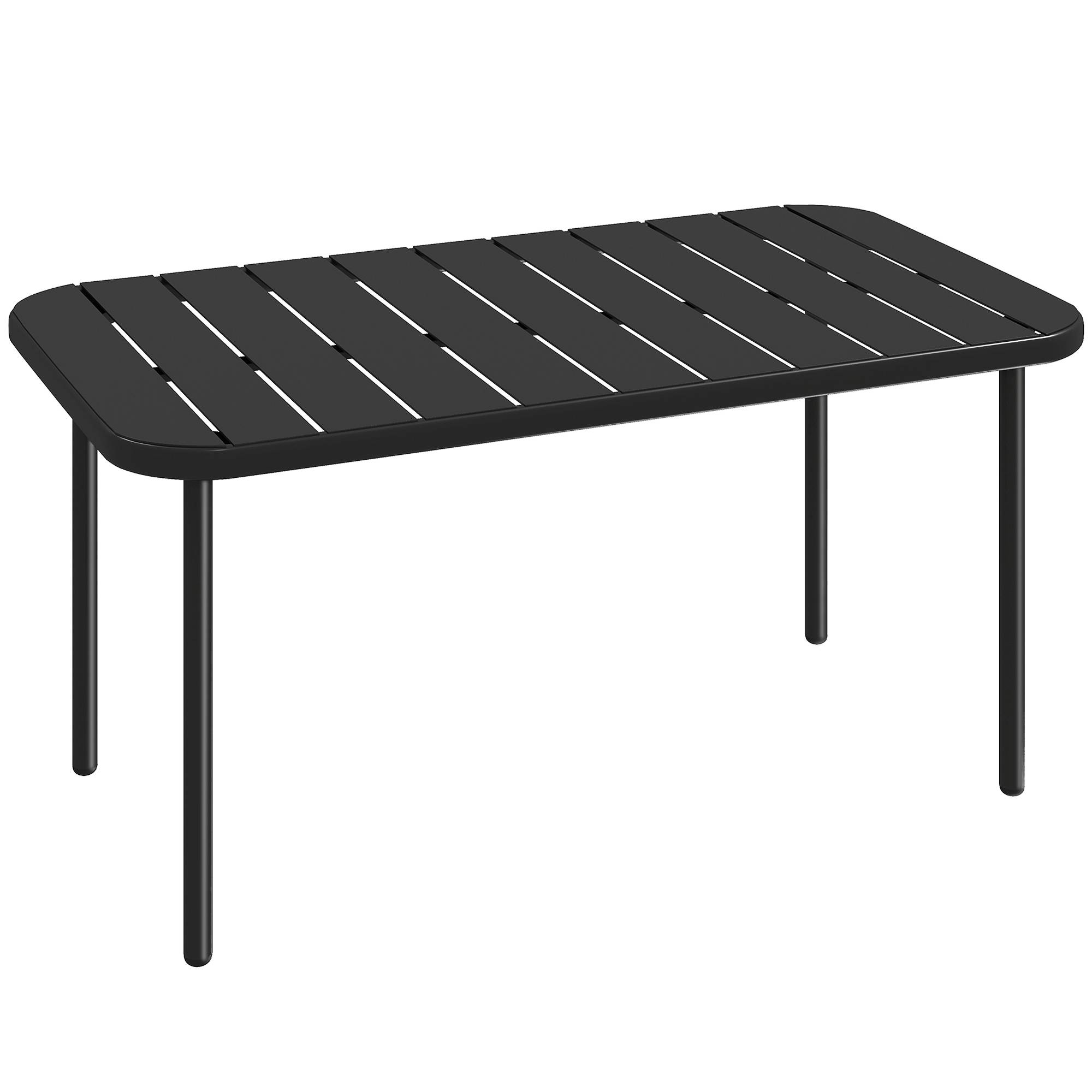 Table basse rectangulaire d’extérieur en métal imperméable, plateau à lattes idéal terrasse et jardin - Image 1