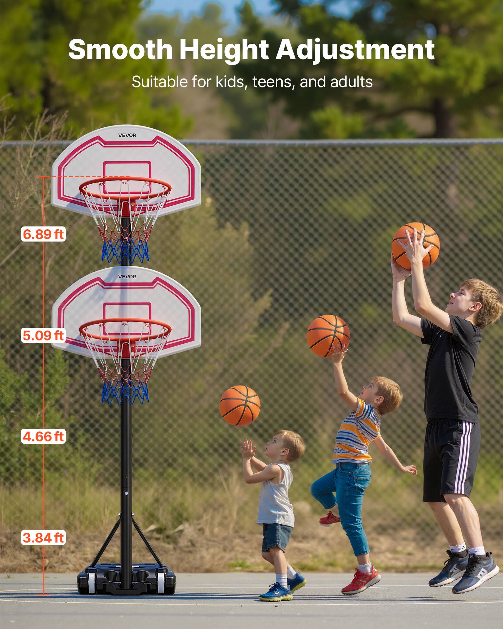 Vevor - VEVOR Panier de basket portable réglable 1,6–2,1 m, base remplissable - Image 4