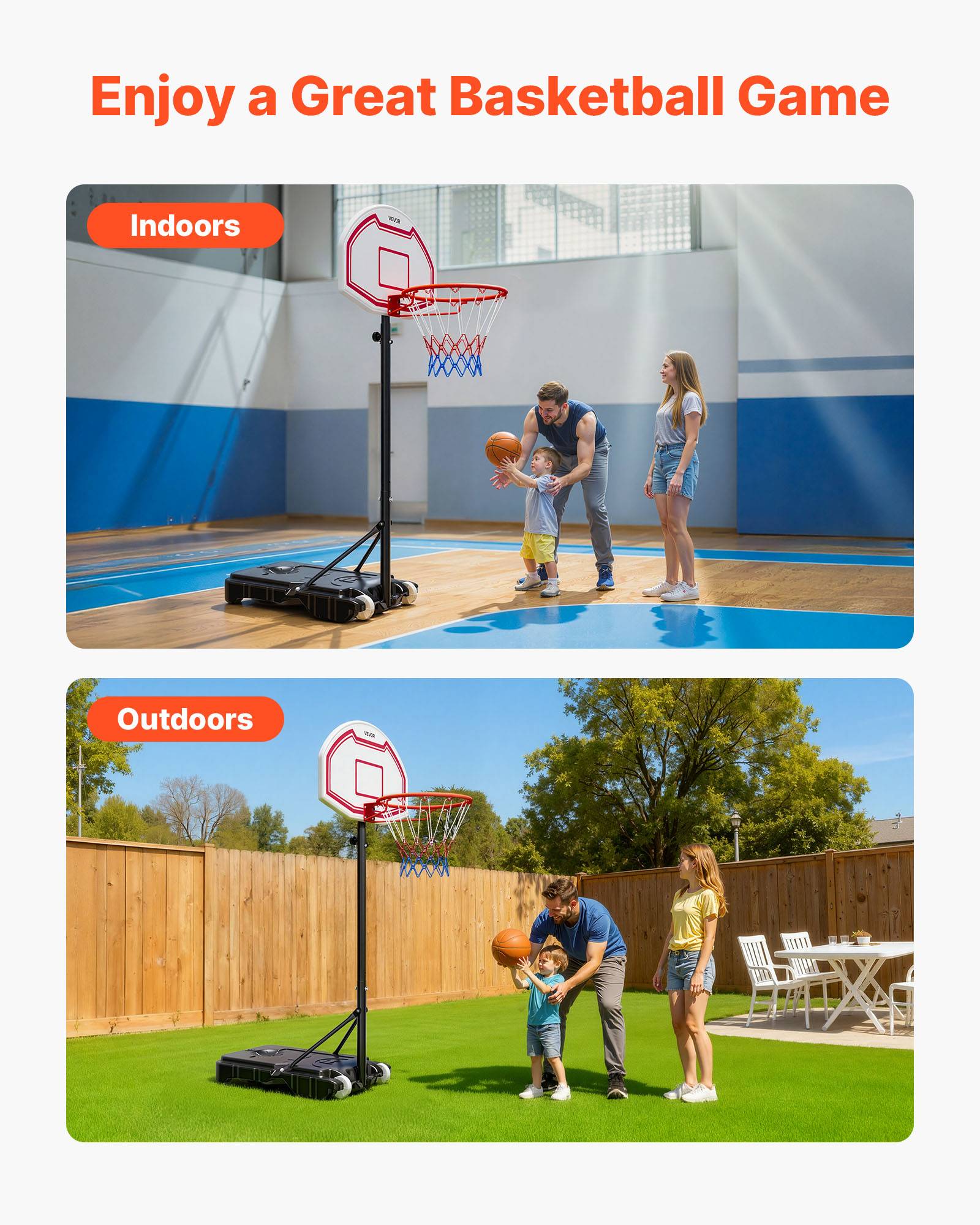 Vevor - VEVOR Panier de basket portable réglable 1,6–2,1 m, base remplissable - Image 6