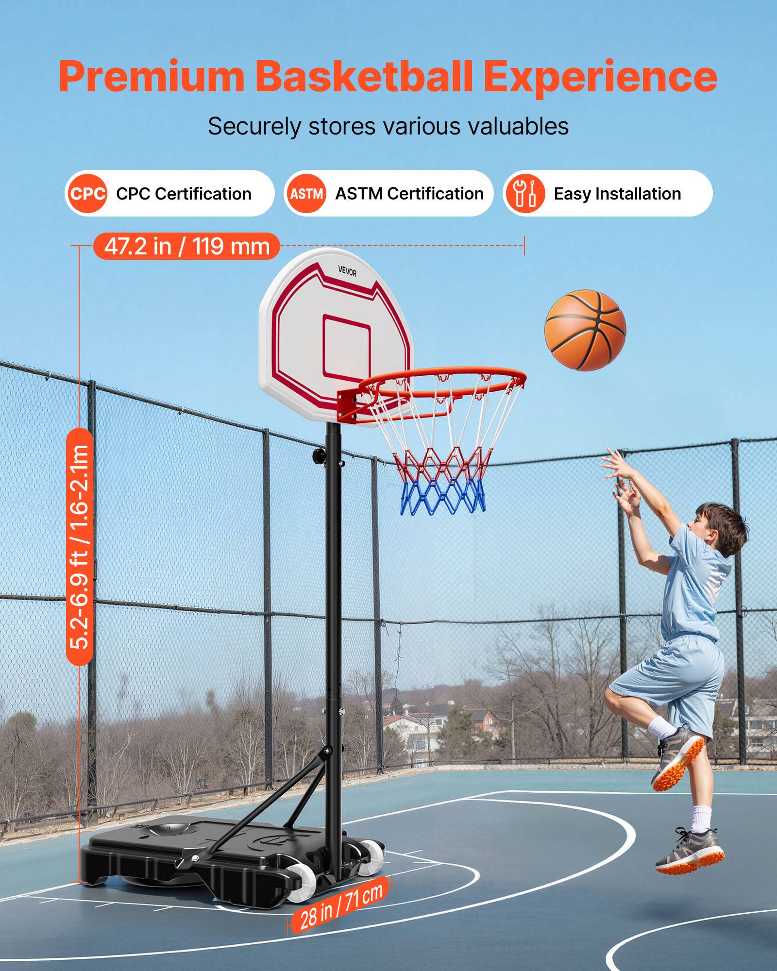 Vevor - VEVOR Panier de basket portable réglable 1,6–2,1 m, base remplissable - Image 2