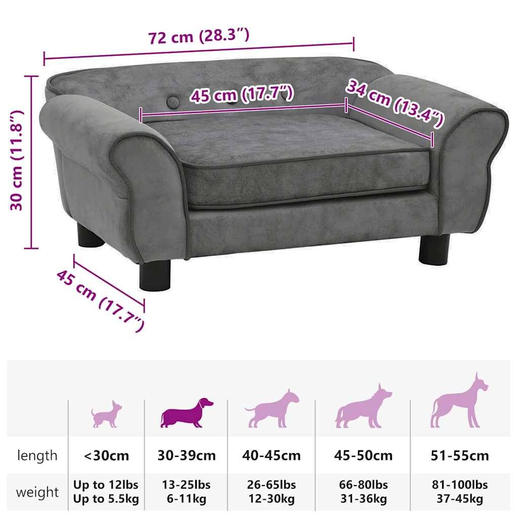 Vidaxl - Canapé pour chien Gris foncé 72x45x30 cm Peluche vidaXL 171039 - Imagen 5