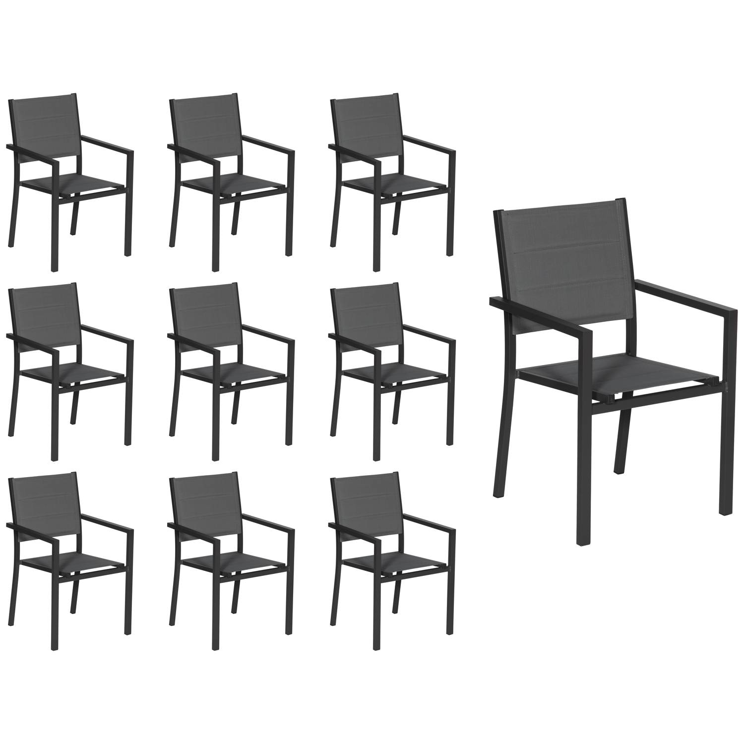 Happy Garden - Lot de 10 chaises rembourrées en aluminium anthracite - textilène gris - HAPPY GARDEN - Imagen 1
