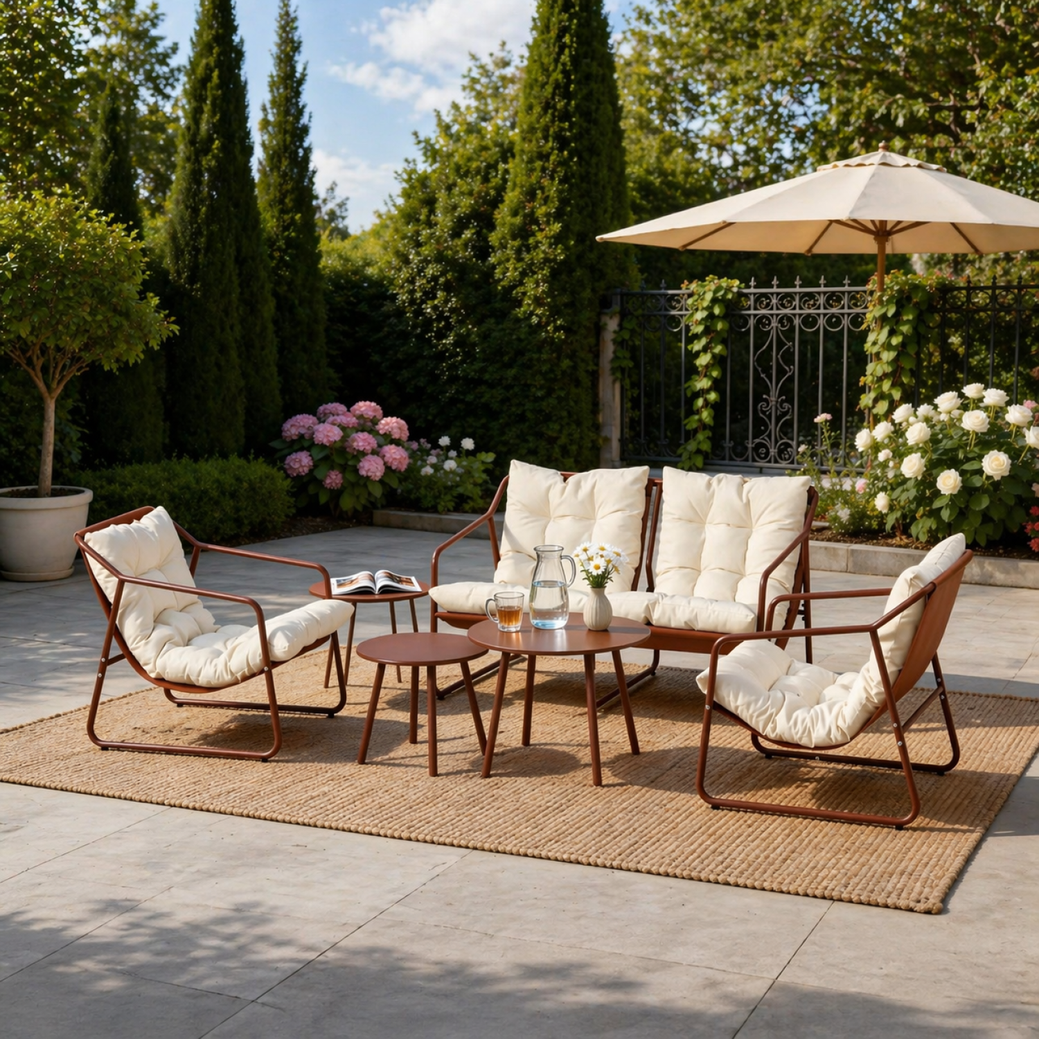 Salon de jardin 4 places terracotta et beige avec tables basses ATRANI - Image 5