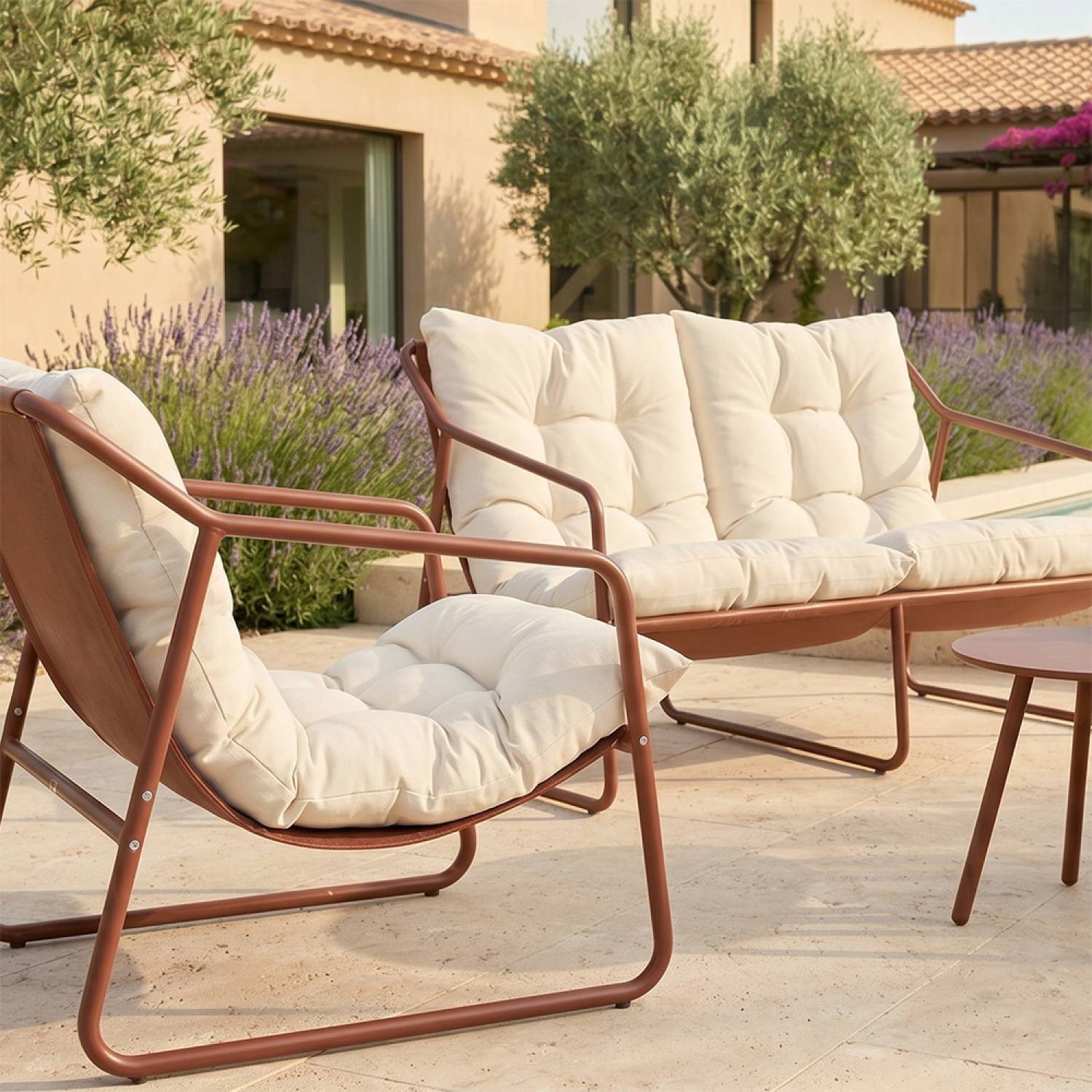 Salon de jardin 4 places terracotta et beige avec tables basses ATRANI - Image 6