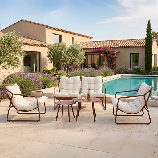 Salon de jardin 4 places terracotta et beige avec tables basses ATRANI - Image 2