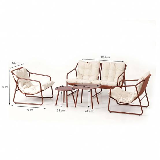 Salon de jardin 4 places terracotta et beige avec tables basses ATRANI - Image 3
