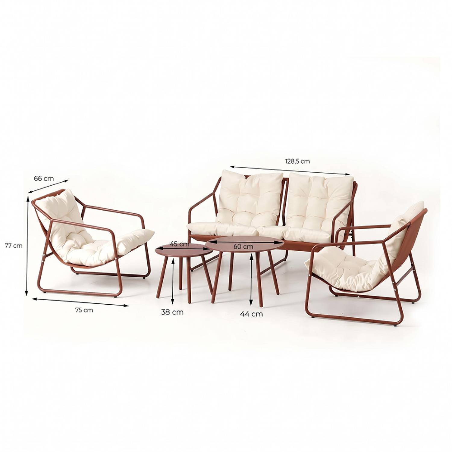 Salon de jardin 4 places terracotta et beige avec tables basses ATRANI - Image 3
