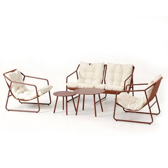 Salon de jardin 4 places terracotta et beige avec tables basses ATRANI - Image 1