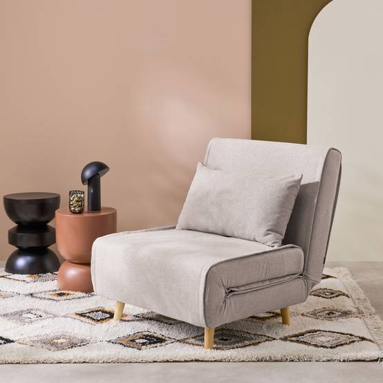 Chauffeuse convertible tissu piétement bois 1 place beige Guest | sweeek - Image 1