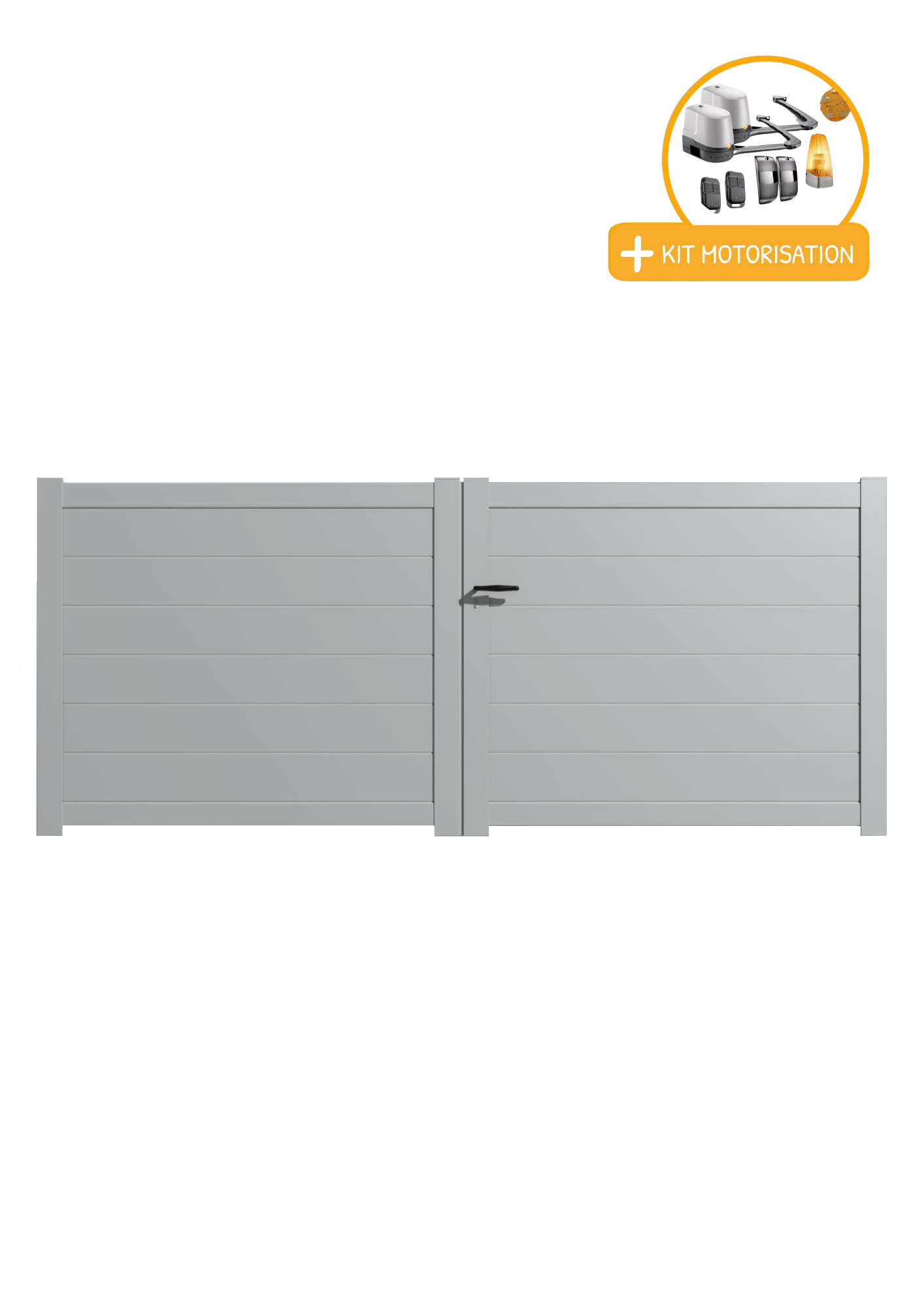 Portail Packit - Portail alu battant plein en kit +MOT dim. L.3000 (entre piliers) X H.1700 mmMOT LOCKYVIA (à bras)  Gris Lumière (RAL 7035)