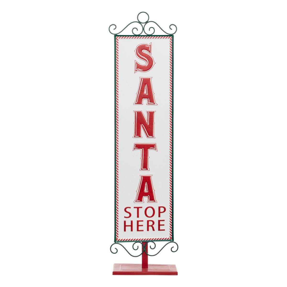 Fééric Lights & Christmas - Déco de Noël Pancarte SANTA en métal blanc et rouge H 86 cm