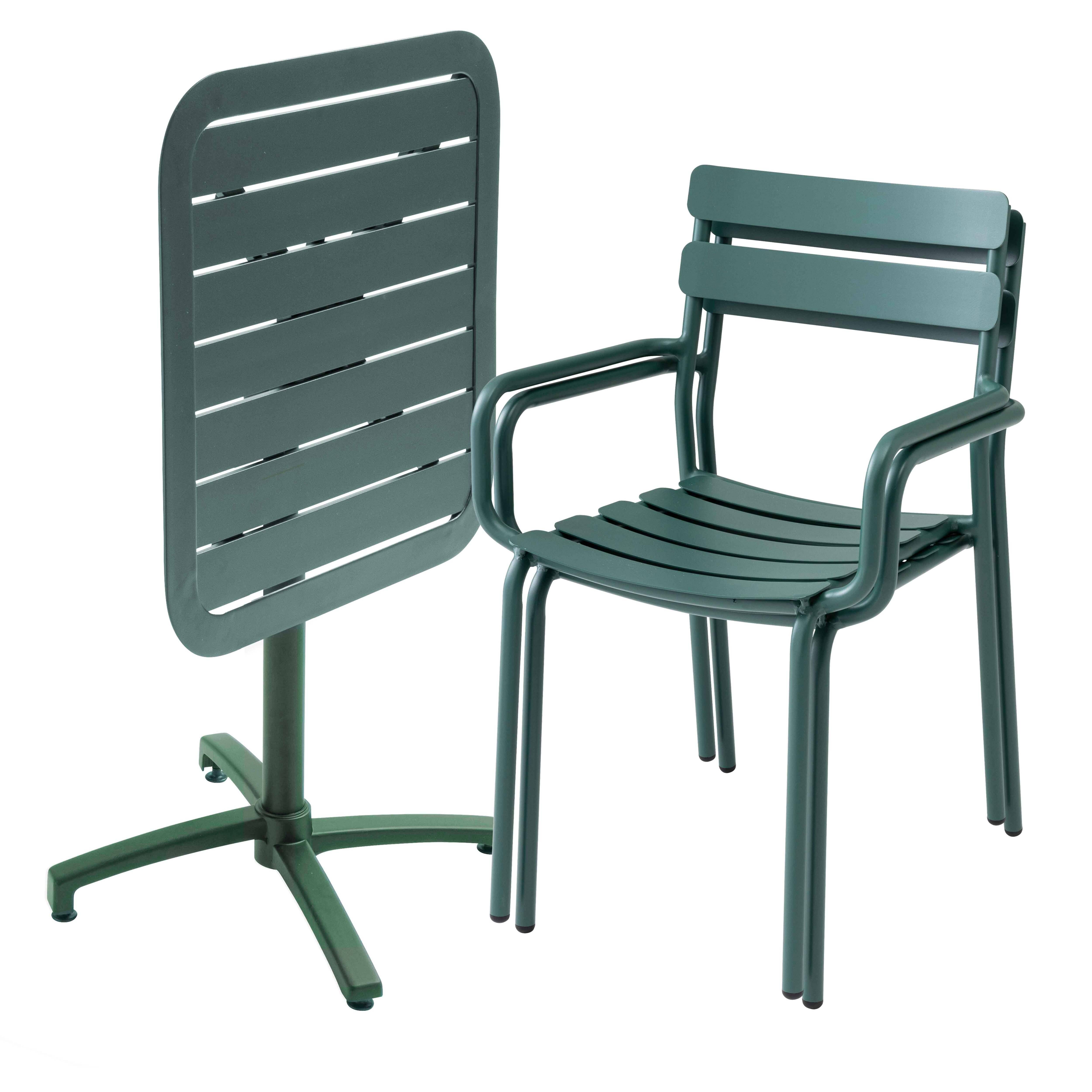 Oviala - Ensemble table inclinable de terrasse 70 x 70 cm et 2 fauteuils vert Almada - Oviala - Imagen 2