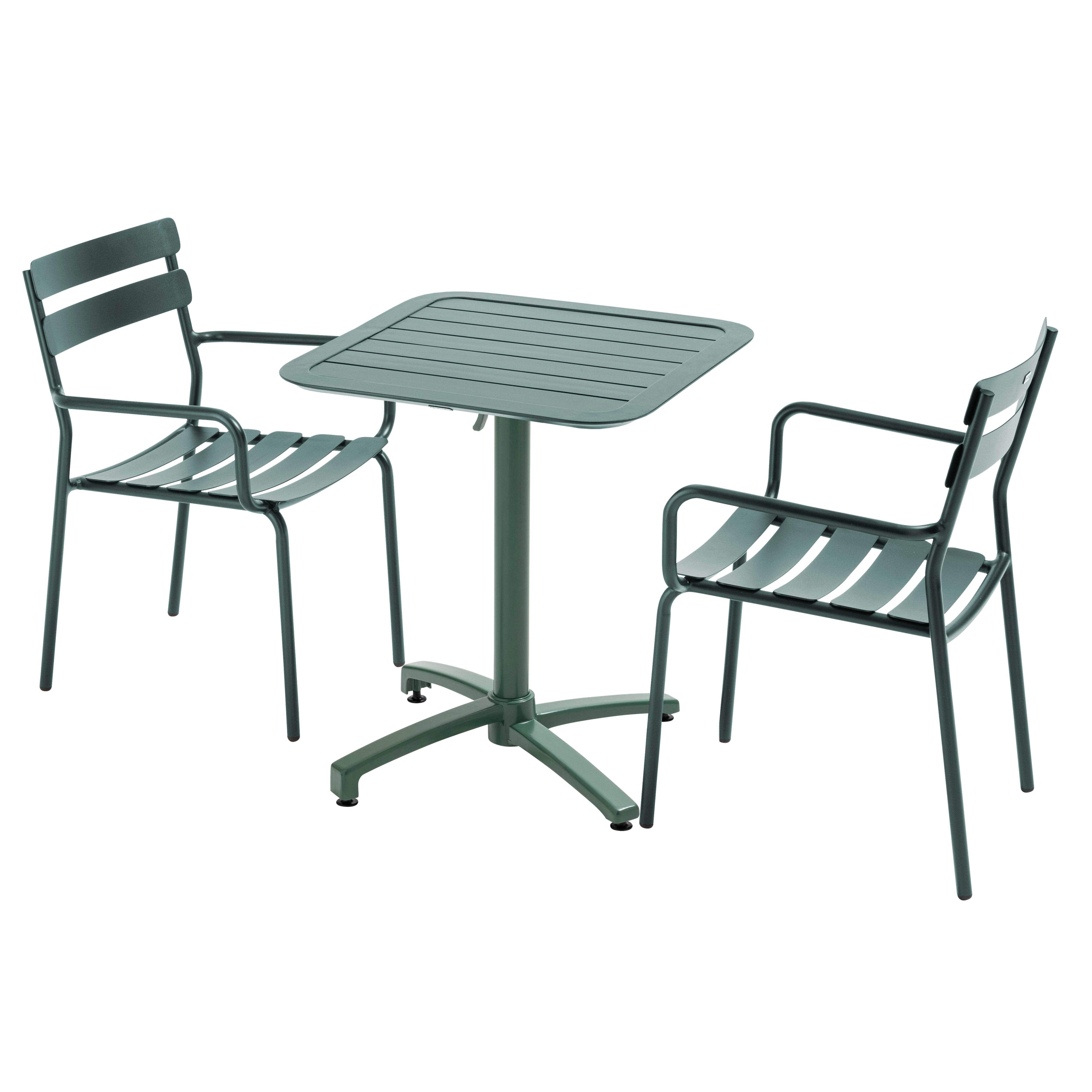 Oviala - Ensemble table inclinable de terrasse 70 x 70 cm et 2 fauteuils vert Almada - Oviala - Imagen 1