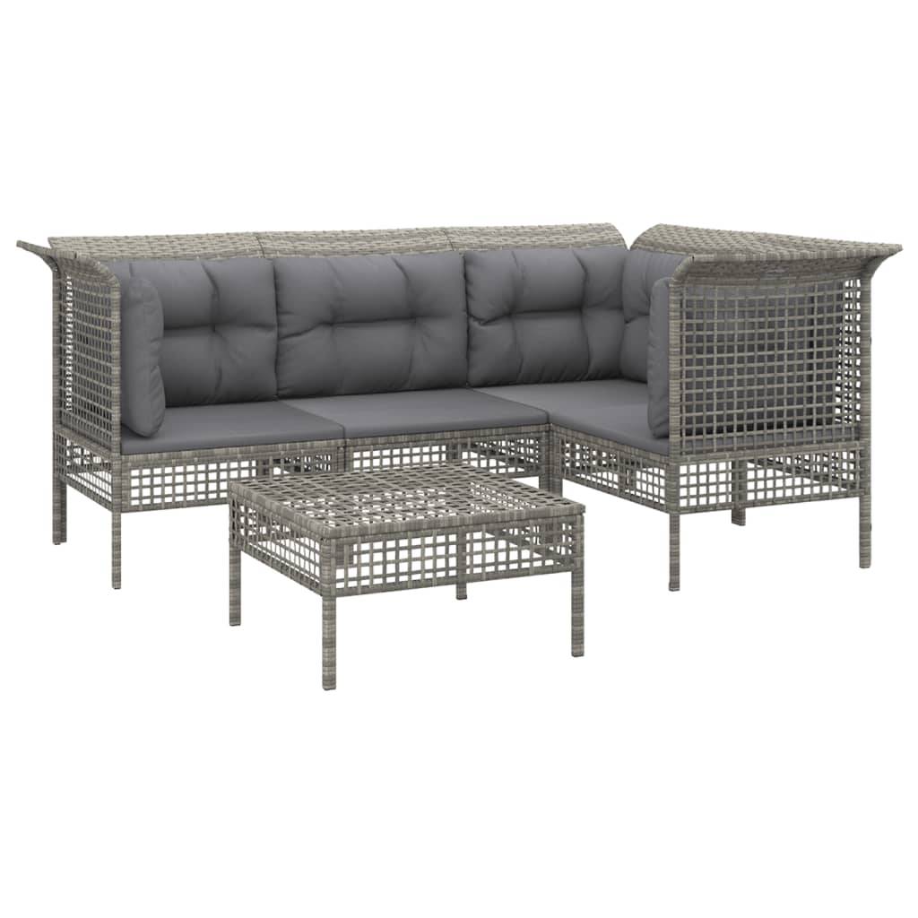 Helloshop26 - Salon de jardin meuble d'extérieur ensemble de mobilier 5 pièces avec coussins gris résine tressée - Imagen 1